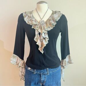 Vintage 90s Black ruffled blouse with bell sleeves